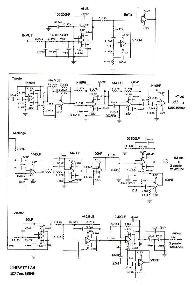 Active Filters wiring diagram for car amplifier and subwoofer 